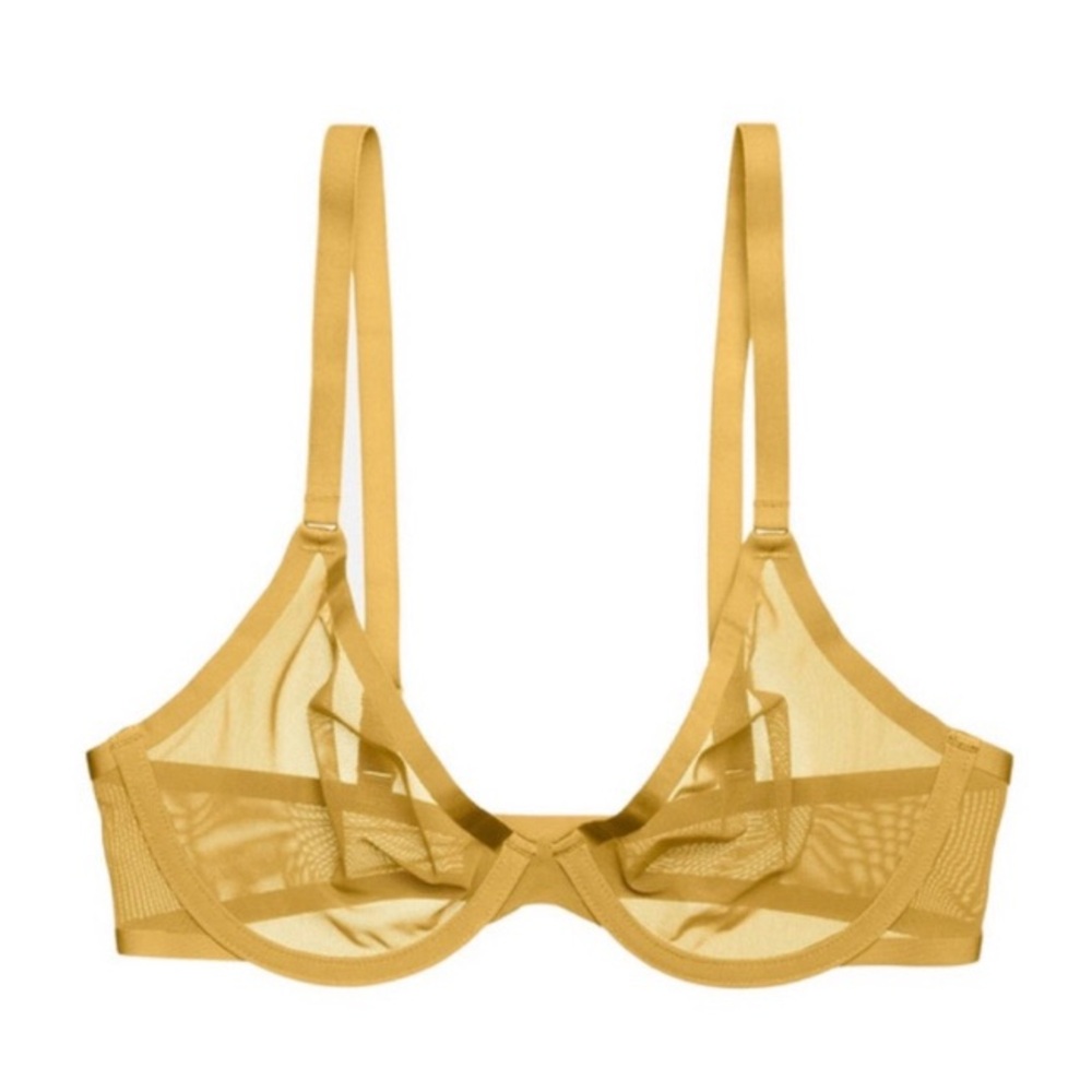 CUUP 32D The Plunge Mesh Underwire Mustard Golden Yellow Bra